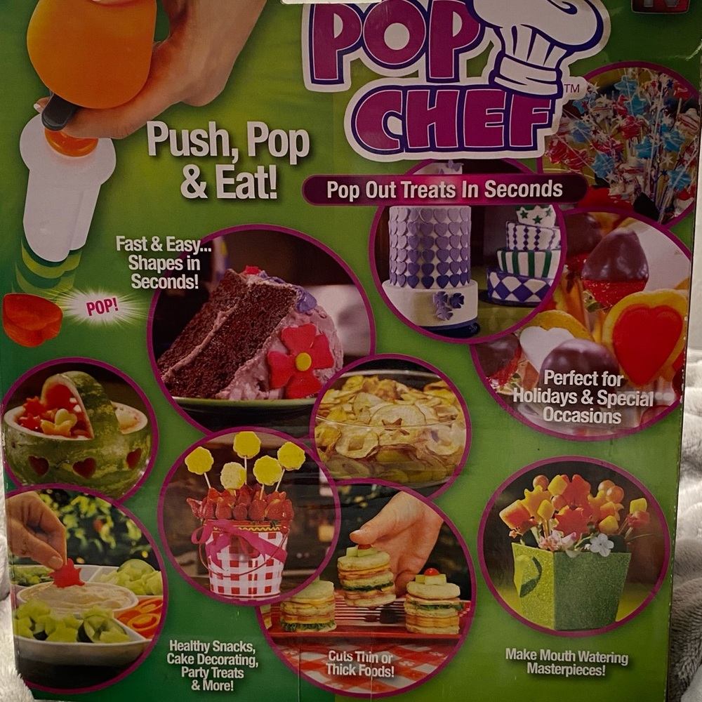 Pop Chef, shape fruit cutter as seen on tv. 10 piece kit. Never used.
